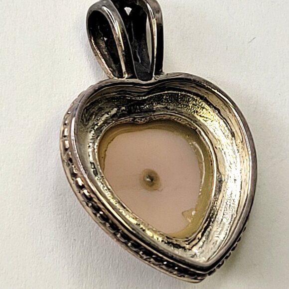 Pink Bezel Set MOP, Sterling Silver Marcasite Heart Pendant - Picture 4 of 16